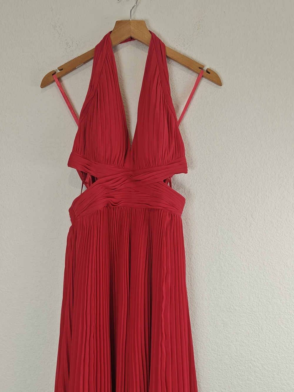 Hailey by Adrianna Papell Pink Pleated Halter Cocktail Dress Cutout Waist Size 0 - Picture 4 of 16
